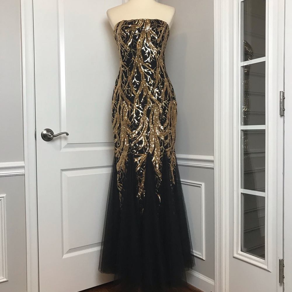 Angel Fashions Strapless Tree Branch Mermaid Gown